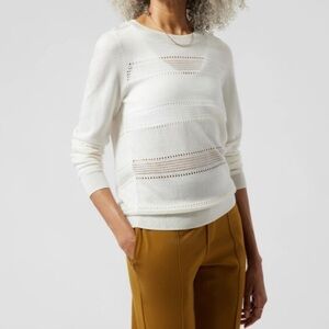 Athleta Pointelle Sweet Magnolia White Textured Sweater Crew Neck Size XS